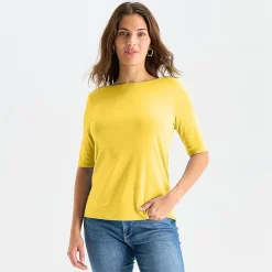 St. John's Bay Womens Tall Boat Neck Elbow Sleeve T-Shirt
