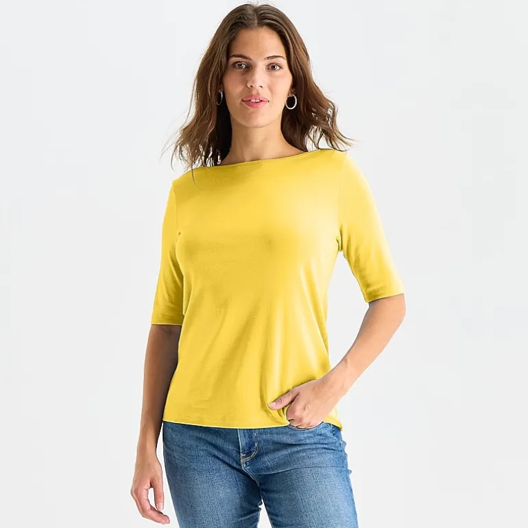 St. John's Bay Womens Tall Boat Neck Elbow Sleeve T-Shirt