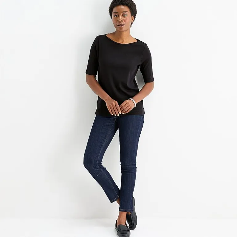 St. John's Bay Womens Tall Boat Neck Elbow Sleeve T-Shirt