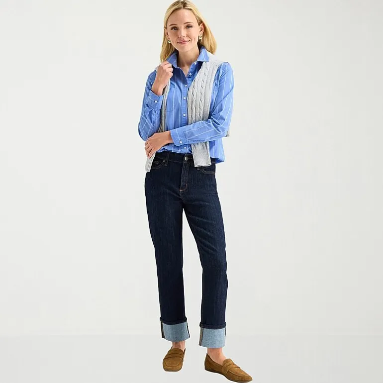 St. John's Bay Womens Tall Cuffed Long Sleeve Regular Fit Button-Down Shirt