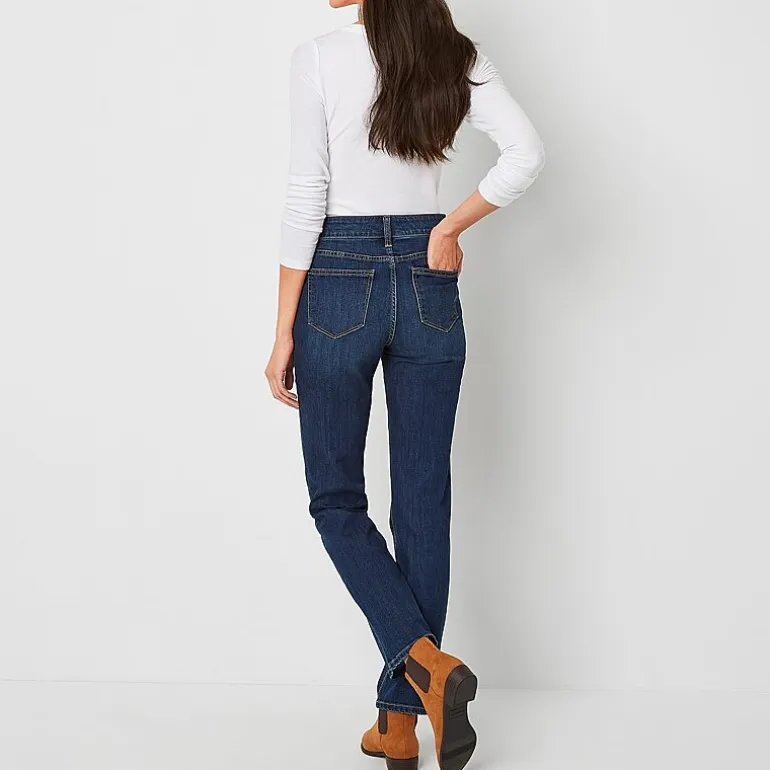St. John's Bay Womens Tall Mid Rise Stretch Fabric Straight Leg Jean
