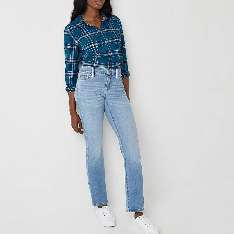 St. John's Bay Womens Tall Mid Rise Stretch Fabric Straight Leg Jean