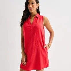 St. John's Bay Womens Tall Sleeveless Shirt Dress