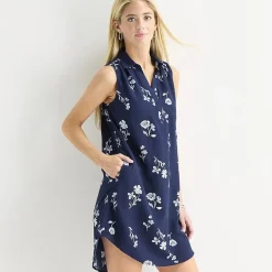 St. John's Bay Womens Tall Sleeveless Shirt Dress