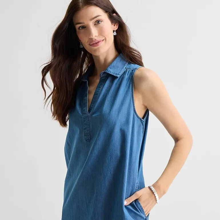 St. John's Bay Womens Tall Sleeveless Shirt Dress