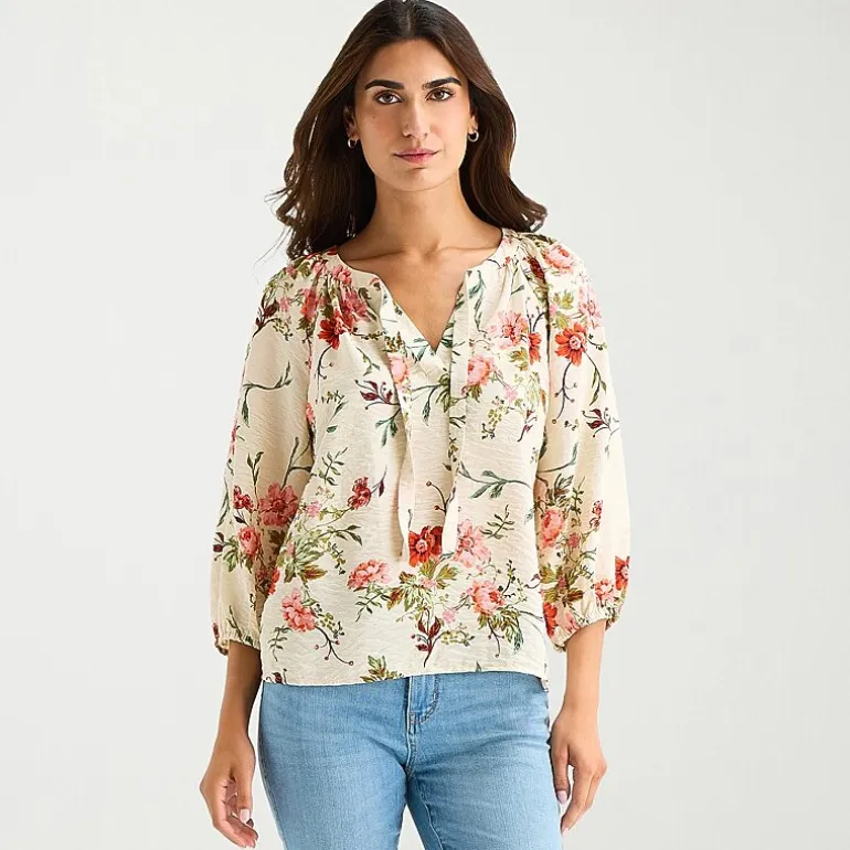 St. John's Bay Womens Tall Split Tie Neck 3/4 Sleeve Blouse
