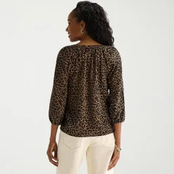 St. John's Bay Womens Tall Split Tie Neck 3/4 Sleeve Blouse