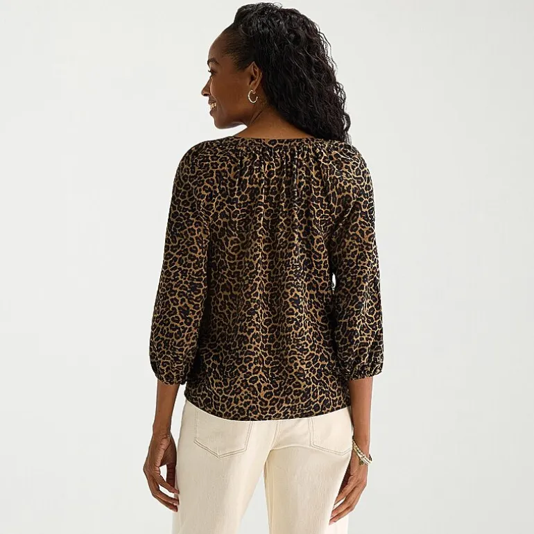 St. John's Bay Womens Tall Split Tie Neck 3/4 Sleeve Blouse