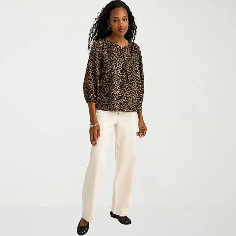 St. John's Bay Womens Tall Split Tie Neck 3/4 Sleeve Blouse