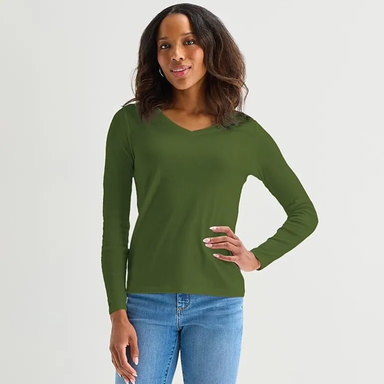 St. John's Bay Womens Tall V Neck Long Sleeve T-Shirt