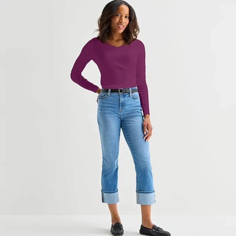St. John's Bay Womens Tall V Neck Long Sleeve T-Shirt