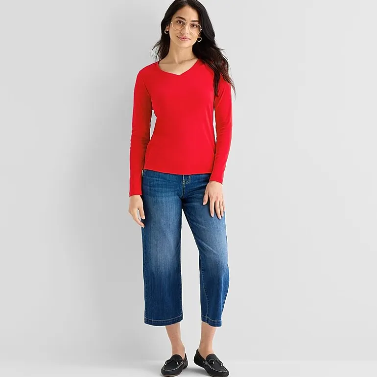 St. John's Bay Womens Tall V Neck Long Sleeve T-Shirt