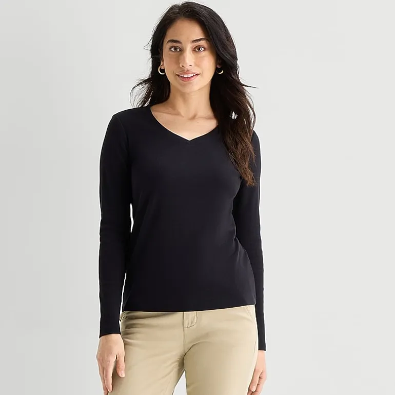 St. John's Bay Womens Tall V Neck Long Sleeve T-Shirt