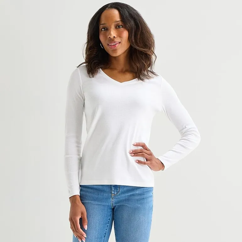 St. John's Bay Womens Tall V Neck Long Sleeve T-Shirt