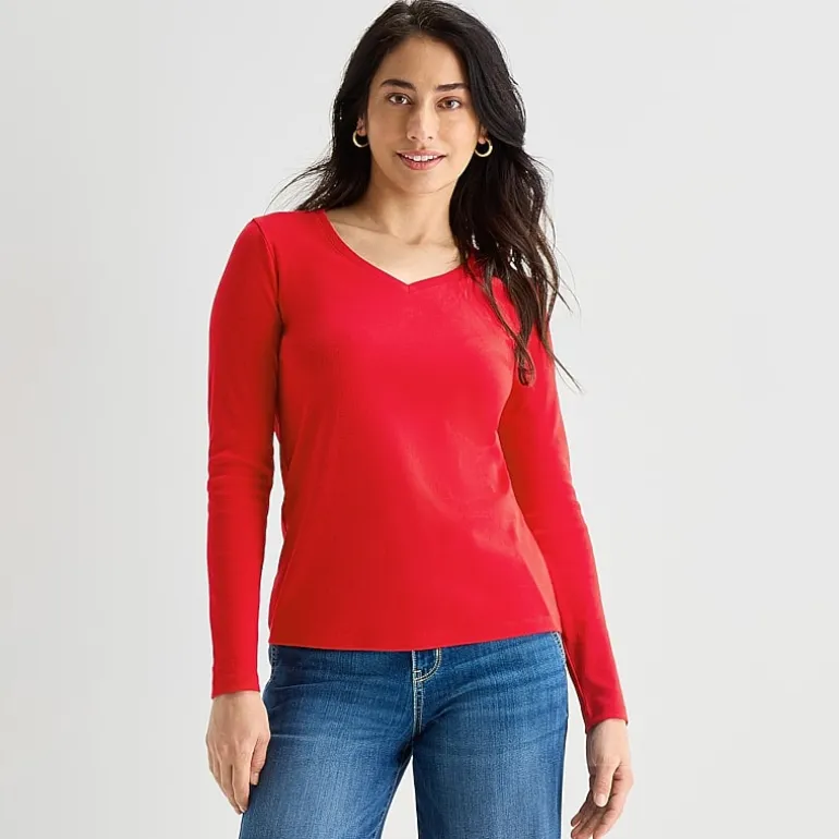 St. John's Bay Womens Tall V Neck Long Sleeve T-Shirt