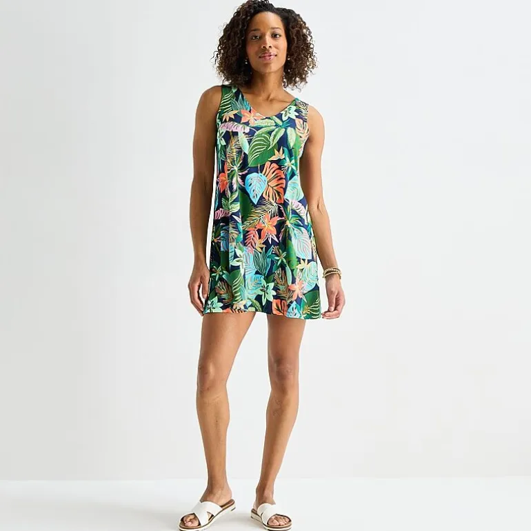 St. John's Bay Womens Tall V Neck Sleeveless Floral A-Line Dress