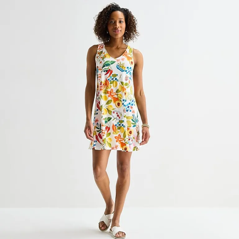 St. John's Bay Womens Tall V Neck Sleeveless Floral A-Line Dress