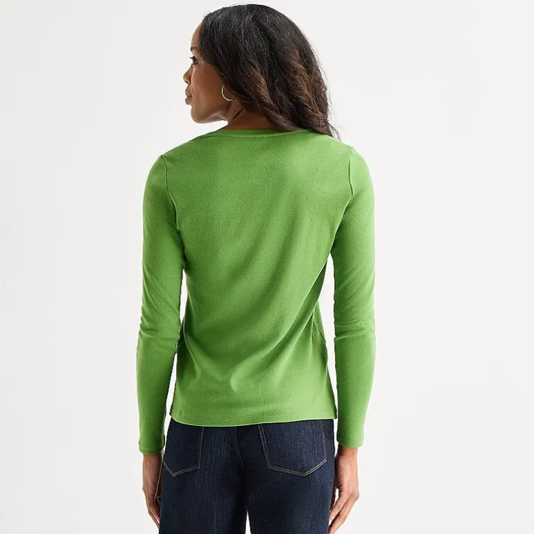 St. John's Bay Womens V Neck Long Sleeve T-Shirt