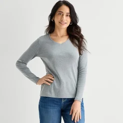 St. John's Bay Womens V Neck Long Sleeve T-Shirt