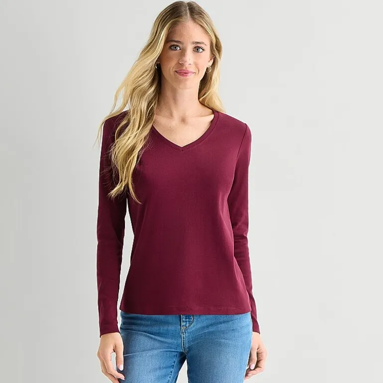 St. John's Bay Womens V Neck Long Sleeve T-Shirt