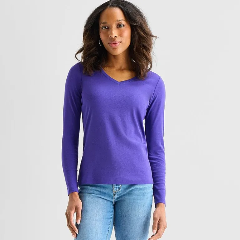 St. John's Bay Womens V Neck Long Sleeve T-Shirt
