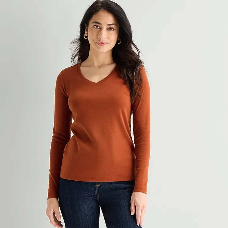 St. John's Bay Womens V Neck Long Sleeve T-Shirt