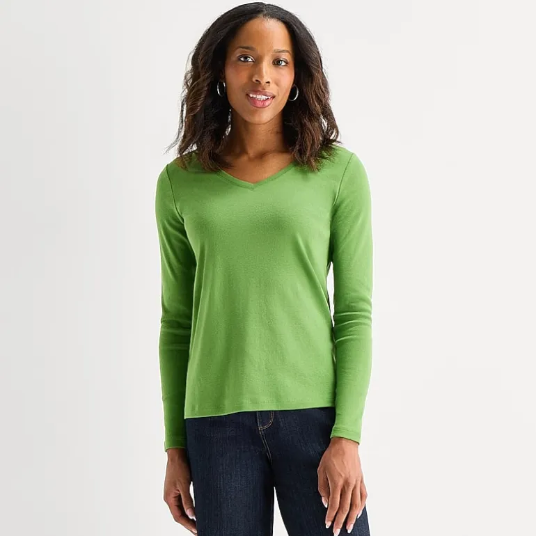 St. John's Bay Womens V Neck Long Sleeve T-Shirt