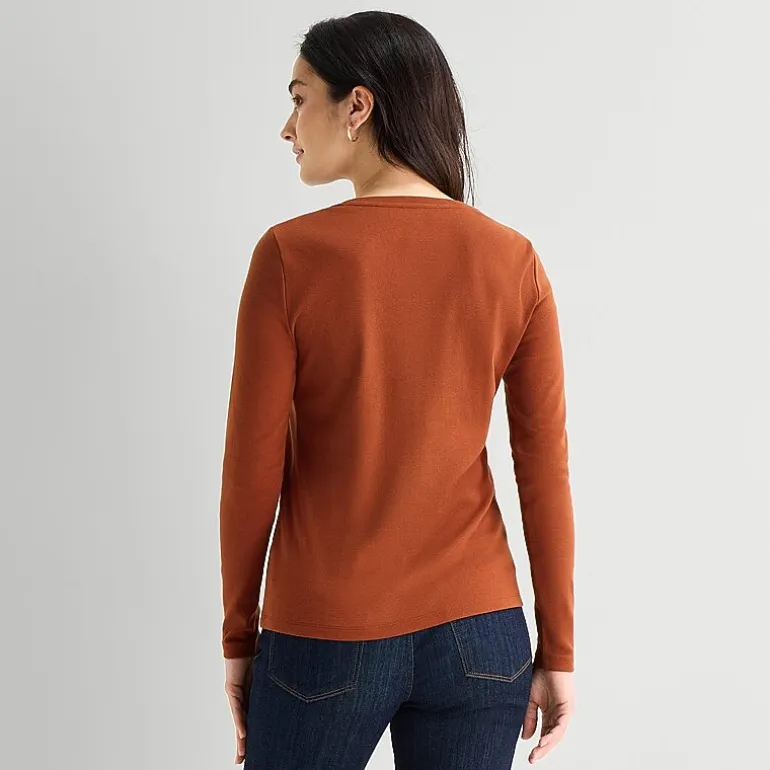 St. John's Bay Womens V Neck Long Sleeve T-Shirt