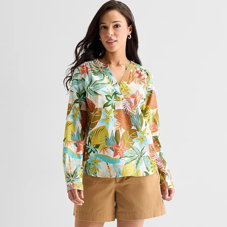St. John's Bay Womens V Neck Long Sleeve Blouse