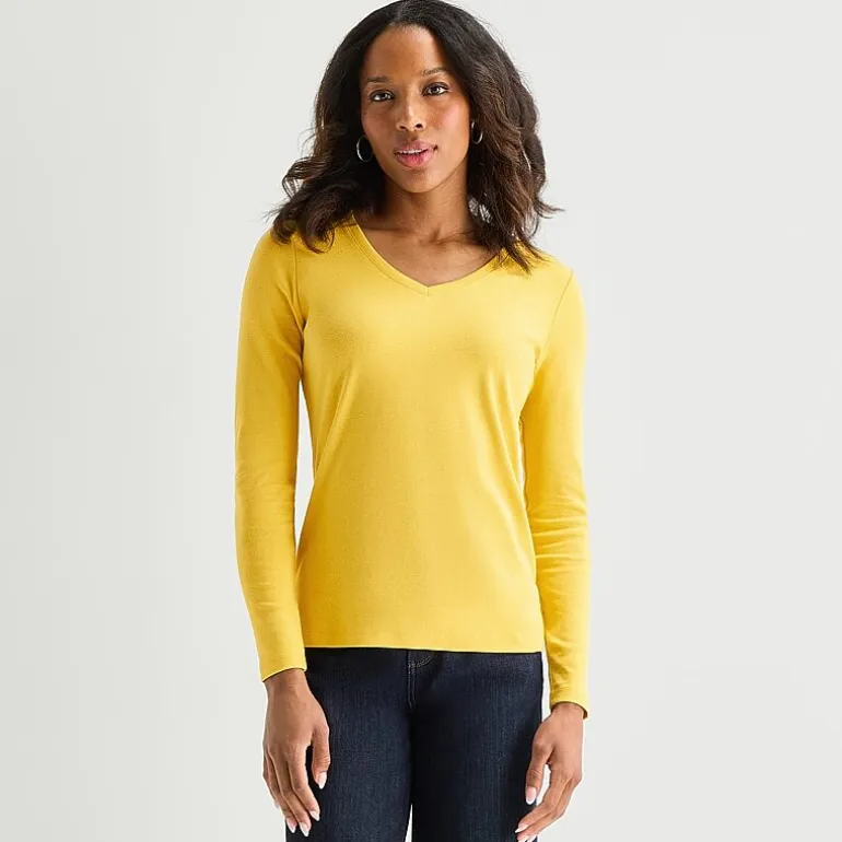 St. John's Bay Womens V Neck Long Sleeve T-Shirt