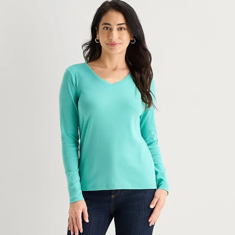St. John's Bay Womens V Neck Long Sleeve T-Shirt