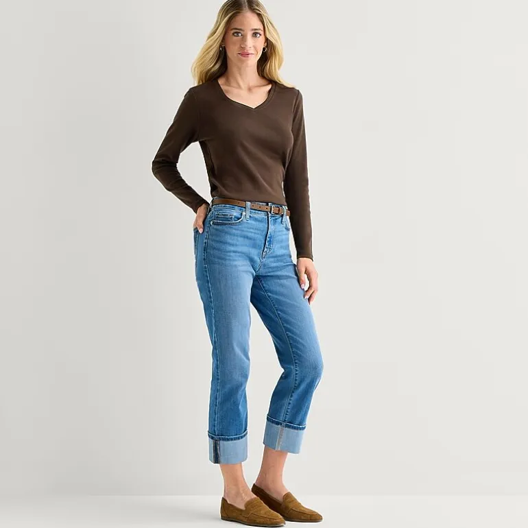 St. John's Bay Womens V Neck Long Sleeve T-Shirt