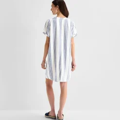 St. John's Bay Womens V Neck Short Sleeve Plaid Shift Dress