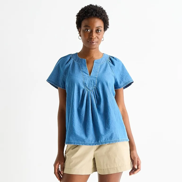 St. John's Bay Womens V Neck Short Sleeve Blouse