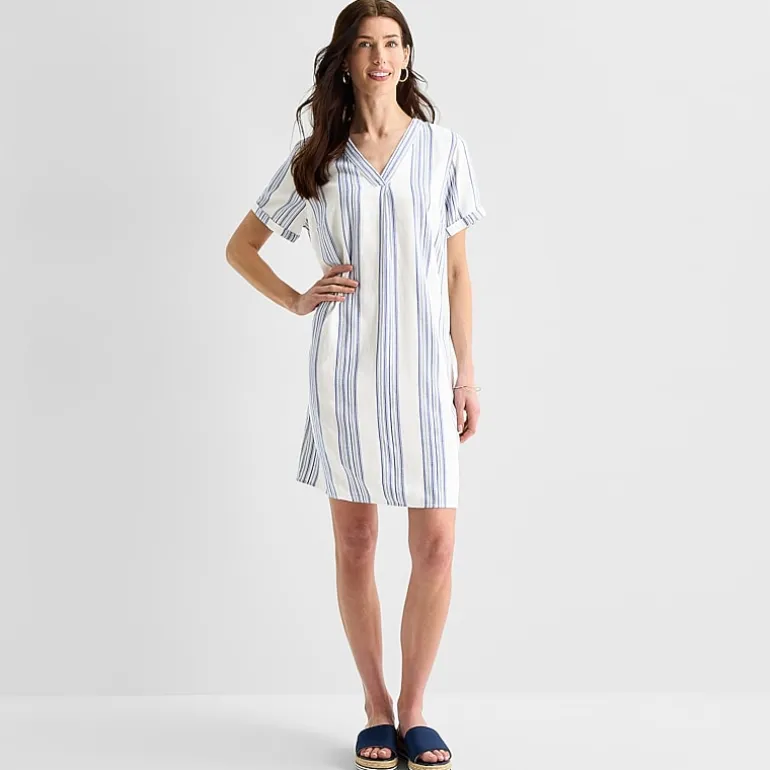St. John's Bay Womens V Neck Short Sleeve Plaid Shift Dress