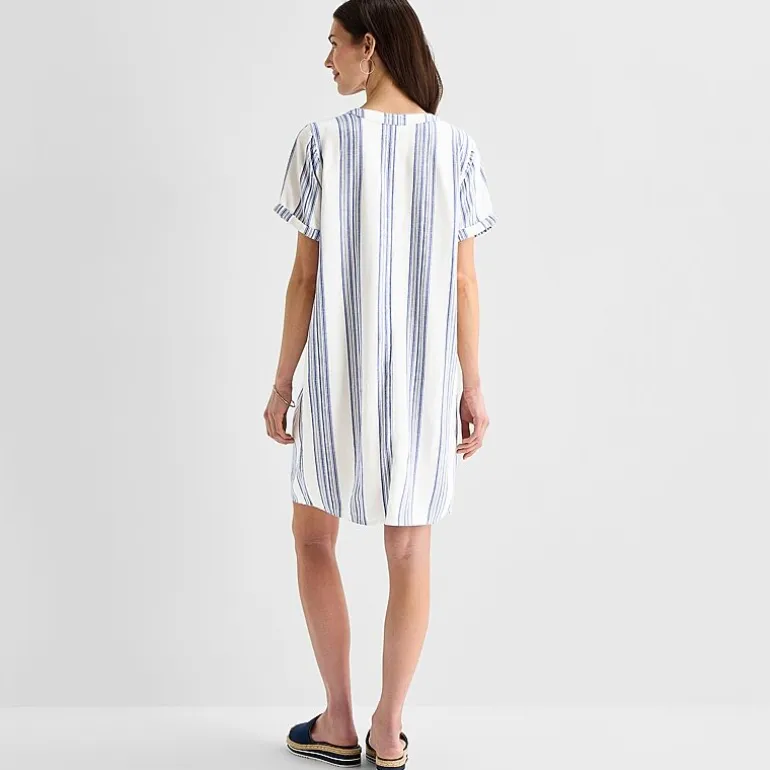 St. John's Bay Womens V Neck Short Sleeve Plaid Shift Dress