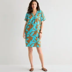 St. John's Bay Womens V Neck Short Sleeve Plaid Shift Dress