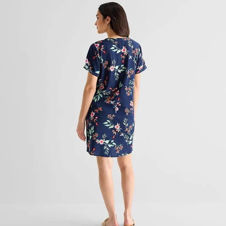 St. John's Bay Womens V Neck Short Sleeve Plaid Shift Dress