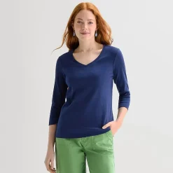 St. John's Bay Womens V Neck 3/4 Sleeve T-Shirt