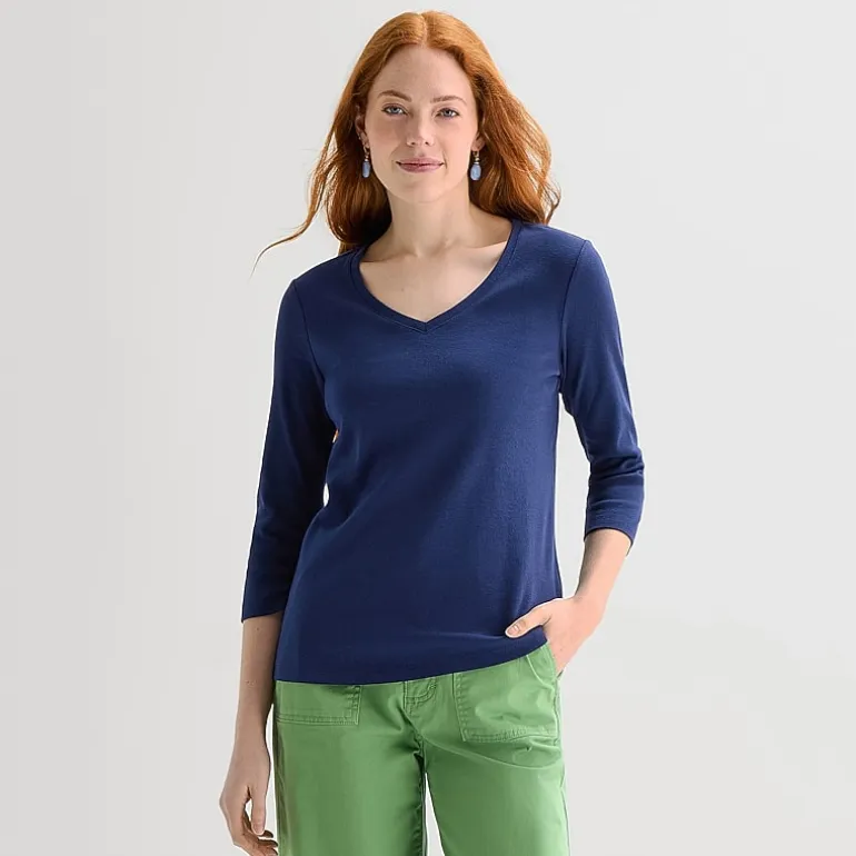 St. John's Bay Womens V Neck 3/4 Sleeve T-Shirt