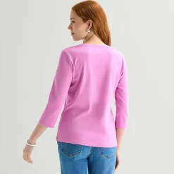 St. John's Bay Womens V Neck 3/4 Sleeve T-Shirt
