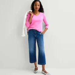 St. John's Bay Womens V Neck 3/4 Sleeve T-Shirt