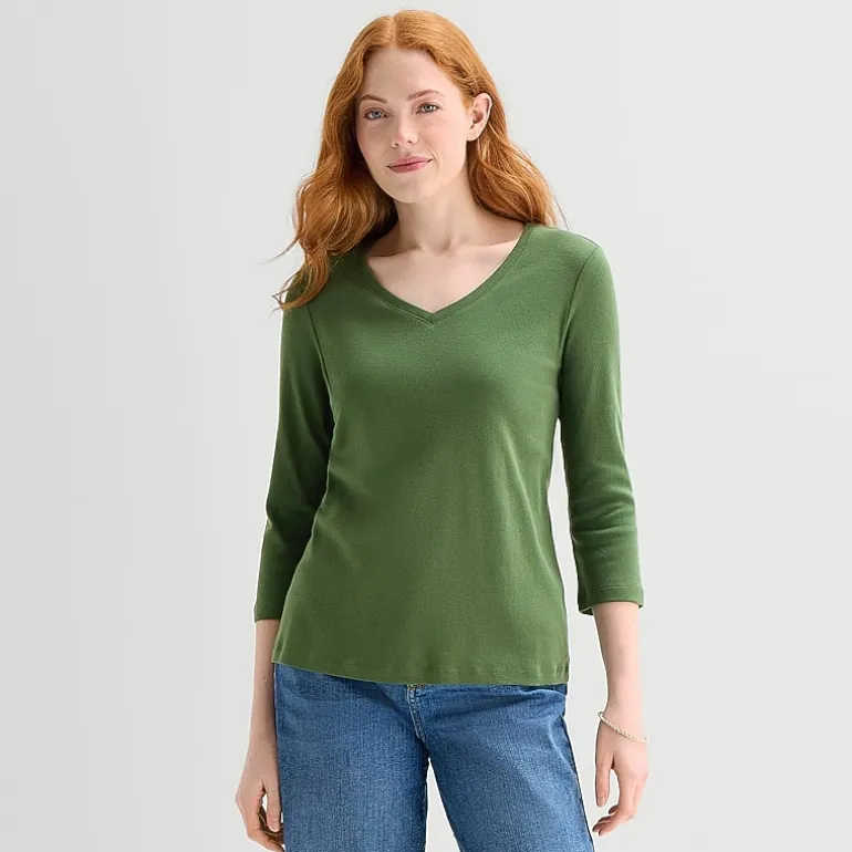 St. John's Bay Womens V Neck 3/4 Sleeve T-Shirt