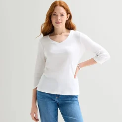 St. John's Bay Womens V Neck 3/4 Sleeve T-Shirt