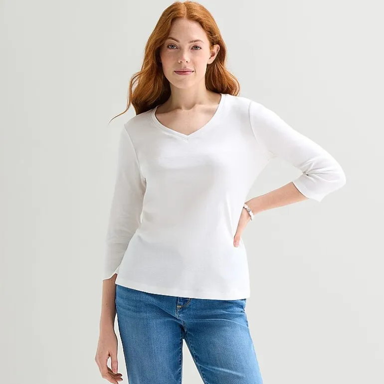 St. John's Bay Womens V Neck 3/4 Sleeve T-Shirt
