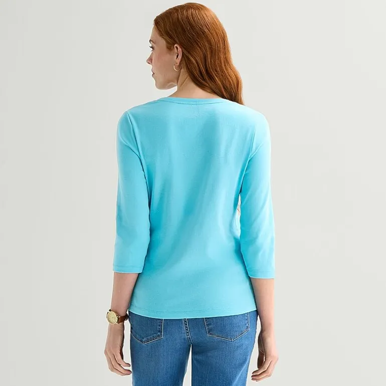 St. John's Bay Womens V Neck 3/4 Sleeve T-Shirt