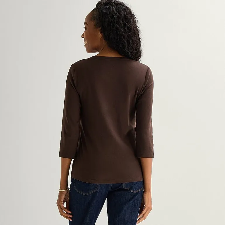 St. John's Bay Womens V Neck 3/4 Sleeve T-Shirt
