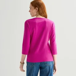 St. John's Bay Womens V Neck 3/4 Sleeve T-Shirt