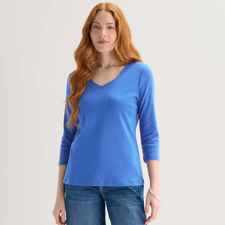 St. John's Bay Womens V Neck 3/4 Sleeve T-Shirt