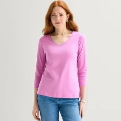 St. John's Bay Womens V Neck 3/4 Sleeve T-Shirt